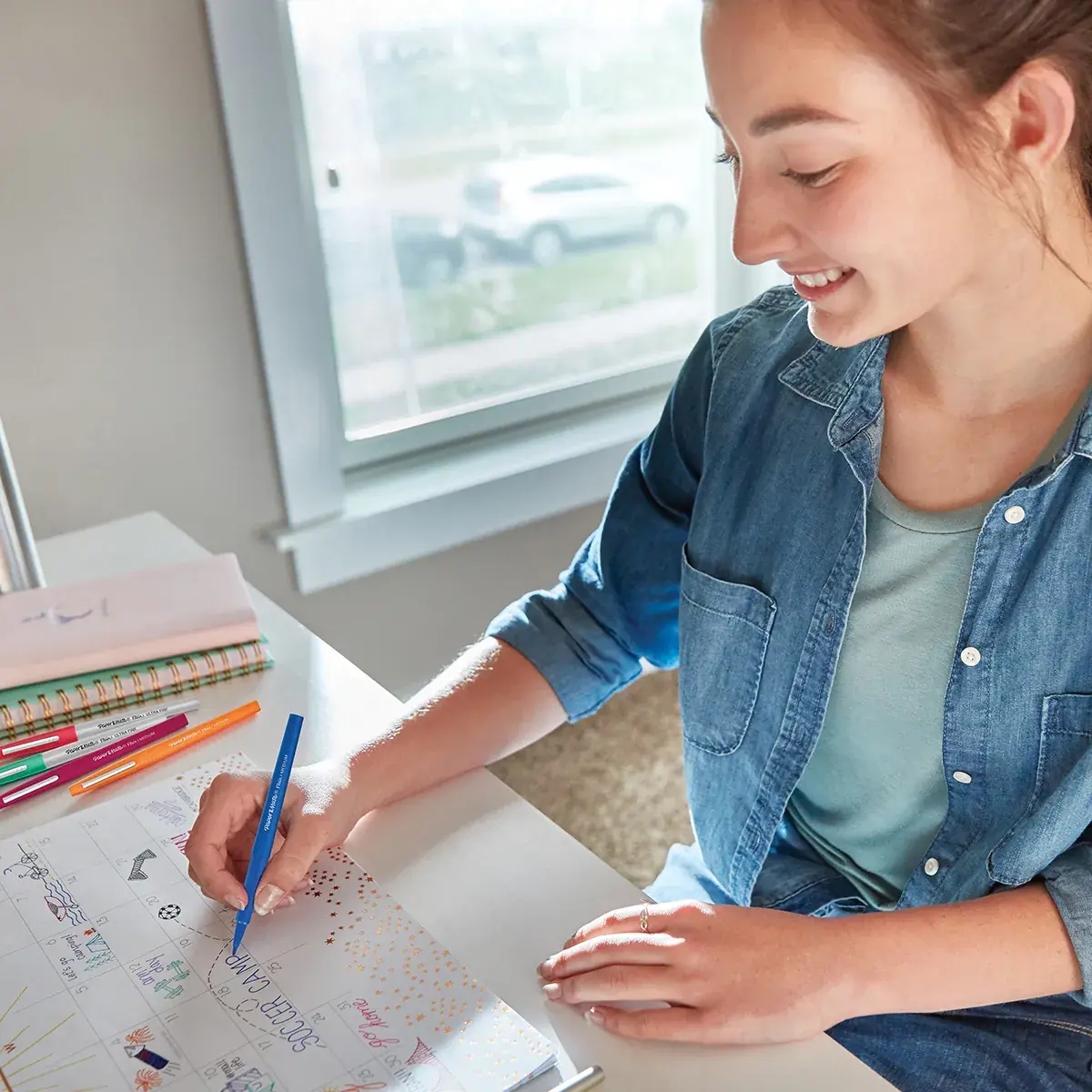 Stylo feutre Paper Mate Flair Bleu, feutre fin pointe moyenne 0,7mm - Paquet de 5 - Stylos feutres-4