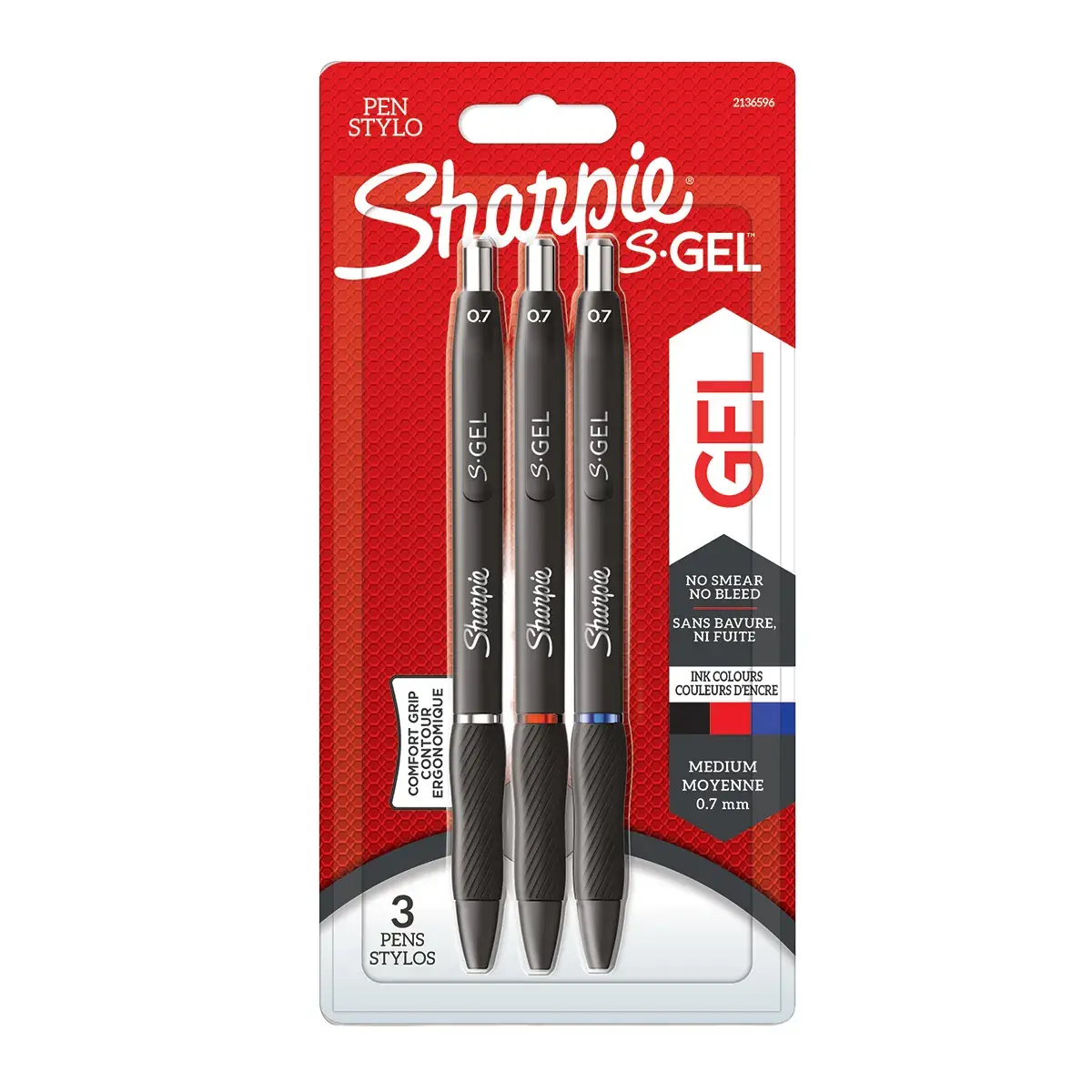 Stylos gel Noir/Bleu/Rouge Sharpie S-Gel Rétractables pointe 0.7mm - Lot de 3 - Stylos billes-8