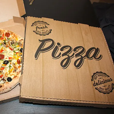 Boîte à pizza kraft brun 33 x 33 x 3,8 cm imitation bois – Carton 100 unités - Emballage snacking