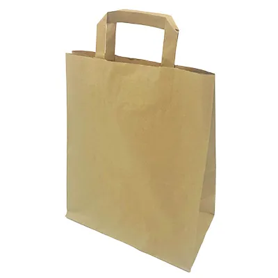 Sac papier kraft brun poignées plates 26+14x32 cm - Sac papier kraft - Paquet de 50 - Sacs kraft brun poignées plates