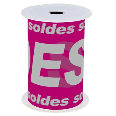 Banderole Soldes 15 cm x 10 m rose/argent plastique - Affichage Soldes - Banderoles Soldes et Destockage