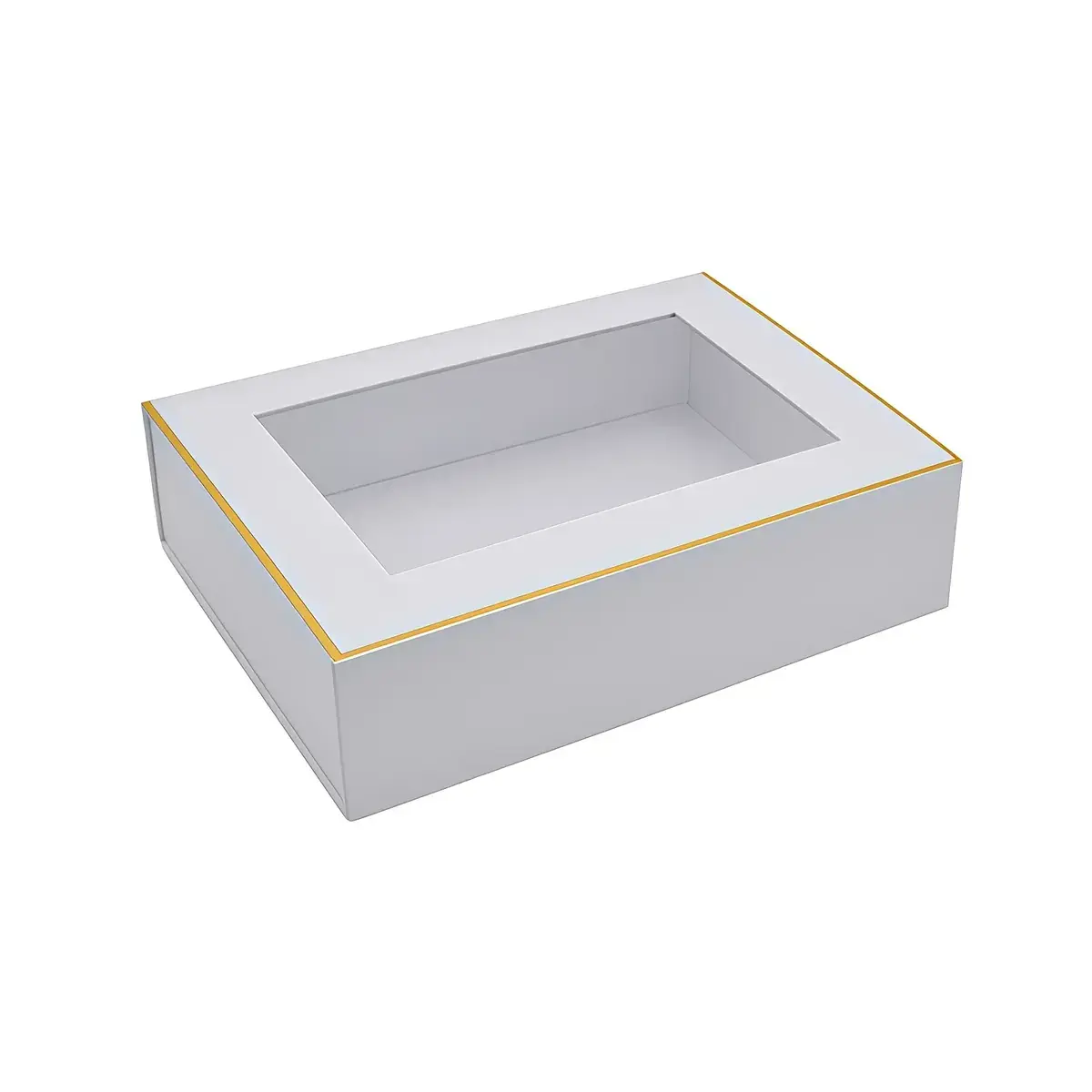 Boîte aimantée blanche liseré or couvercle à fenêtre 30,6+23x8 cm 1200g/m² – Paquet de 5 - Boites aimantées