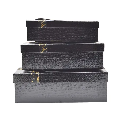 Boîtes cadeaux noires texturées 29x21x9,5cm – ruban or – Paquet de 4 - Boites cloches-3