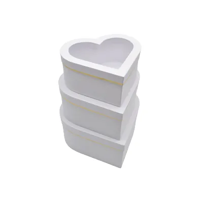 Boîtes cœur blanches liseré or à fenêtre 23,5x21,5x10 cm – Paquet de 2 - Boites cloches-2