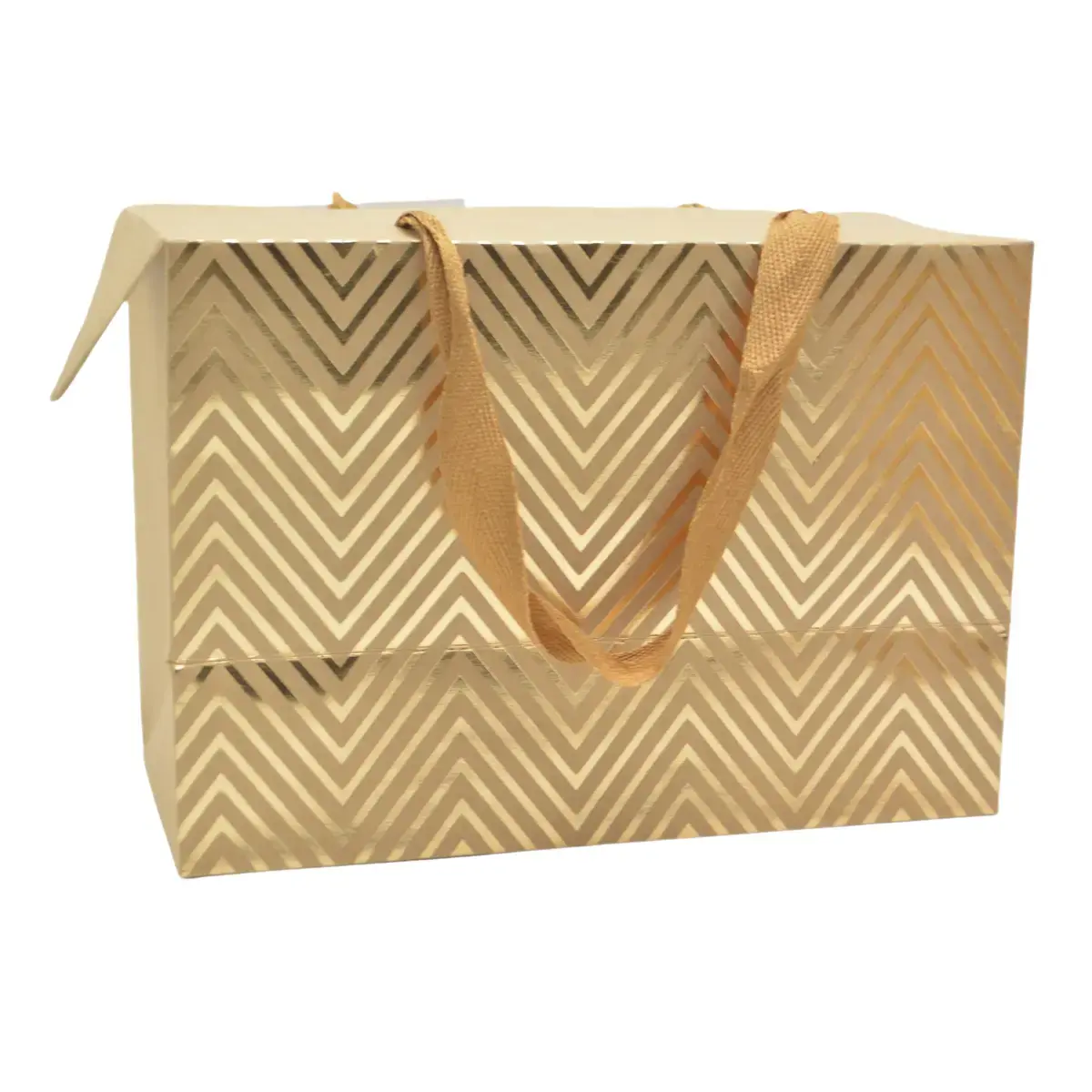 Boîte cadeau carton à poignées et chevrons or 23x11x16 cm - Valisette carton – Lot de 10 - Boites carton avec poignée-2