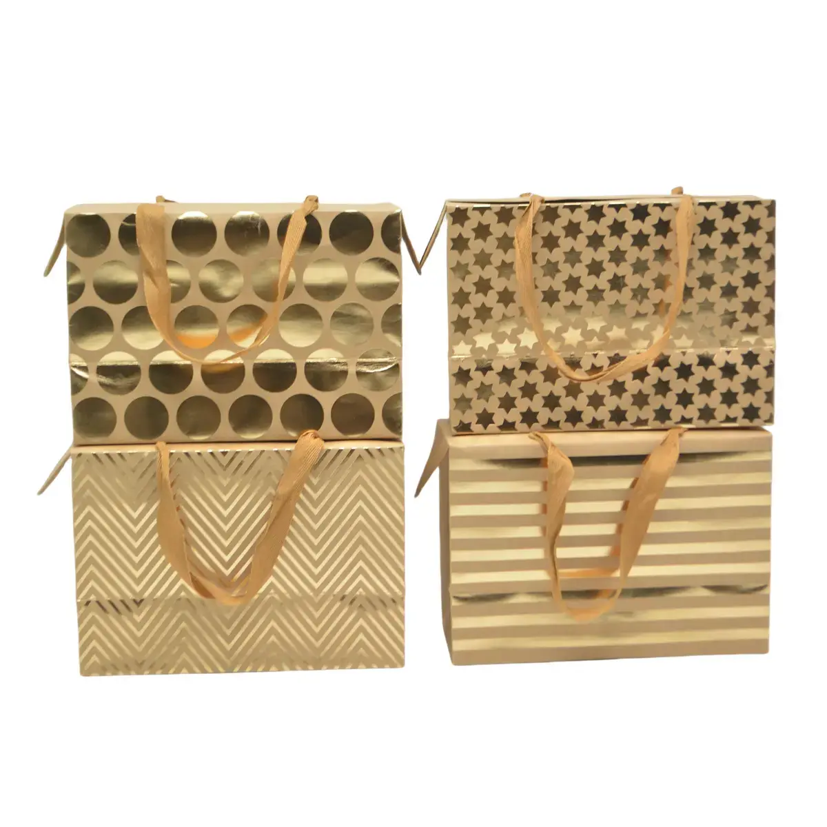 Boîte cadeau carton à poignées et chevrons or 23x11x16 cm - Valisette carton – Lot de 10 - Boites carton avec poignée-3
