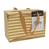 Boîte cadeau carton à poignées et rayures or 23x11x16 cm - Valisette carton – Lot de 10 - Boites carton avec poignée