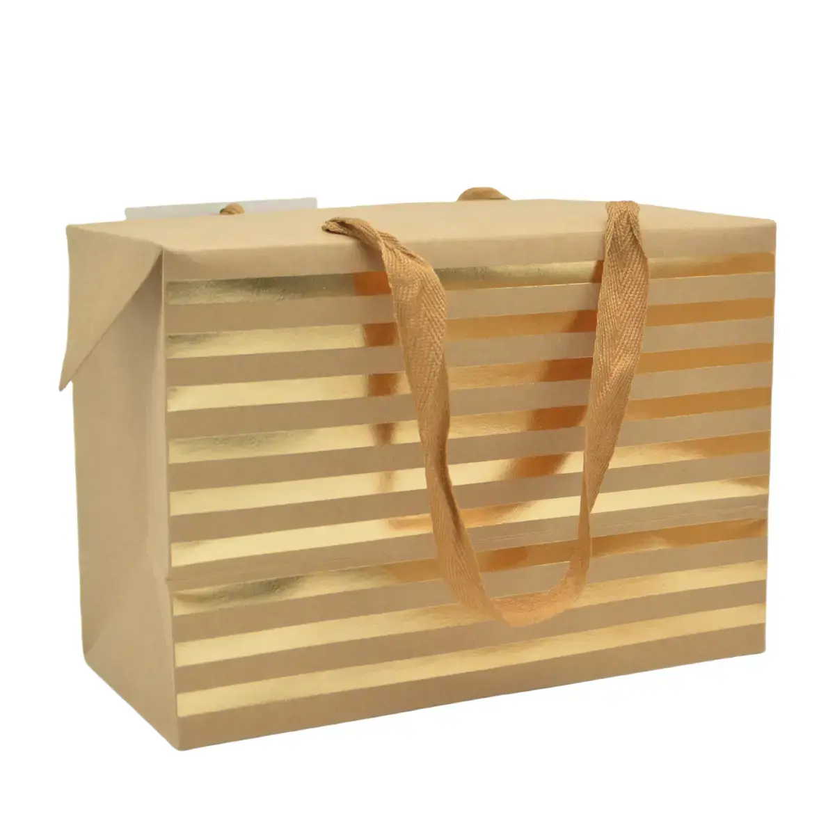 Boîte cadeau carton à poignées et rayures or 23x11x16 cm - Valisette carton – Lot de 10 - Boites carton avec poignée-2