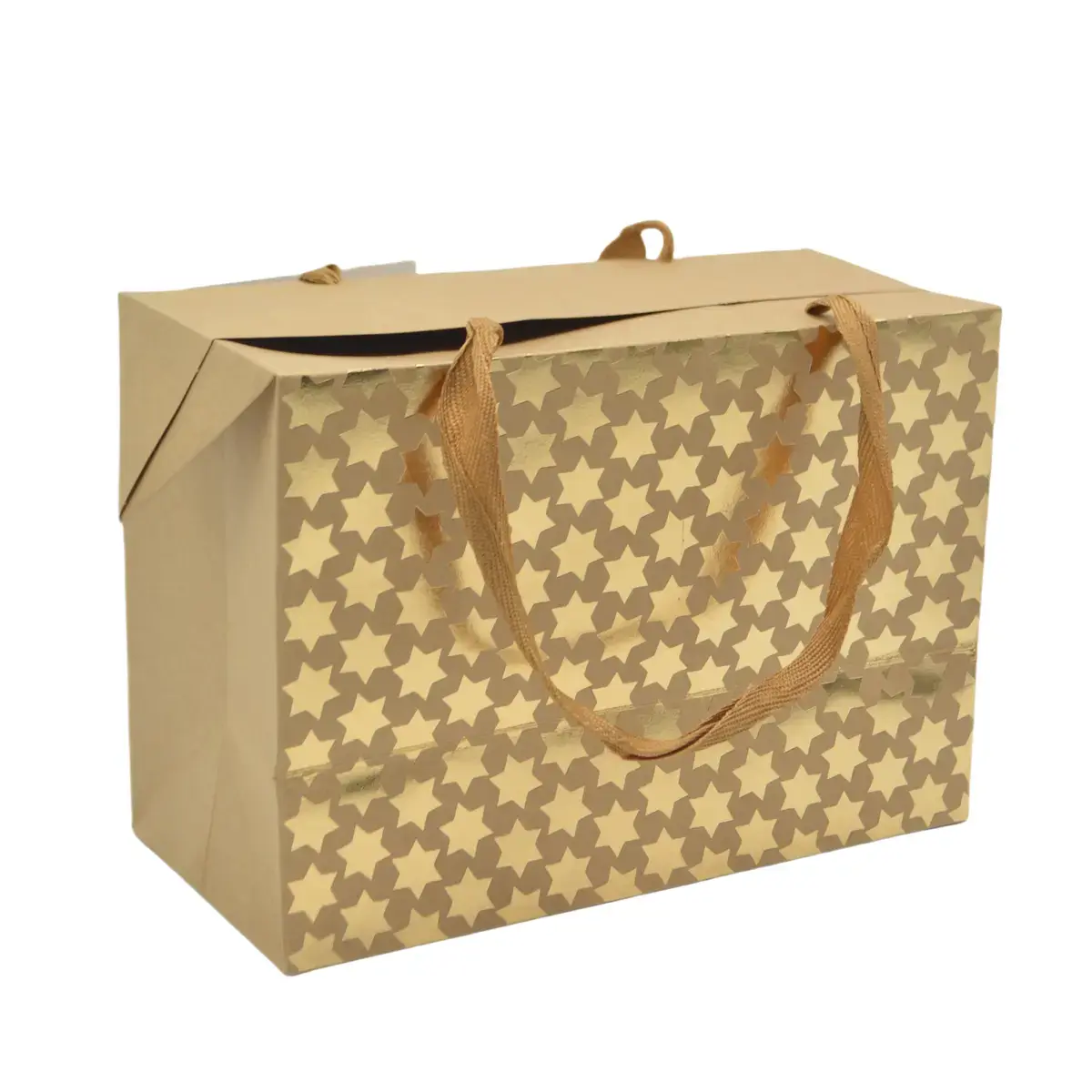 Boîte cadeau carton à poignées et étoiles or 23x11x16 cm - Valisette carton – Lot de 10 - Boites carton avec poignée-2