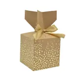 Boîte cadeau pliable kraft avec noeud intégré à pois or 10x10x10 cm - Boite cadeau origami - Lot de 20 - Boites cadeaux carton pliables