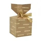 Boîte cadeau pliable kraft avec noeud intégré à rayures or parsemées 10x10x10 cm - Boite cadeau origami - Lot de 20 - Boites cadeaux carton pliables