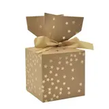 Boîte cadeau pliable kraft avec noeud intégré constellation d'étoiles or 10x10x10 cm - Boite cadeau origami - Lot de 20 - Boites cadeaux carton pliables