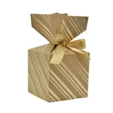 Boîte cadeau pliable kraft avec noeud intégré à rayures or 10x10x10 cm - Boite cadeau origami - Lot de 20 - Boites cadeaux carton pliables