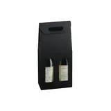 Boîtes pour 2 bouteilles de vin à fenêtre poignée kraft noir 18x9x38,5cm - Paquet de 30 - Sacs cadeaux, Boîtes cadeaux & Coffrets fête des pères
