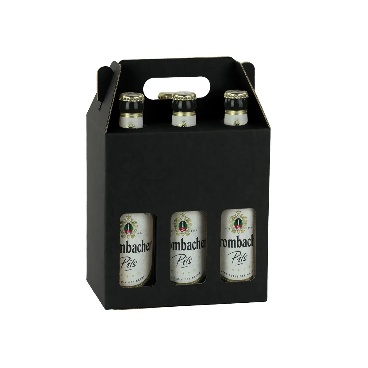Étui bouteilles bière noir à fenêtre poignée 19x13x21cm – 6 bouteilles – Paquet de 30 - Mètres de bières, Emballages pour bouteilles de bières-2