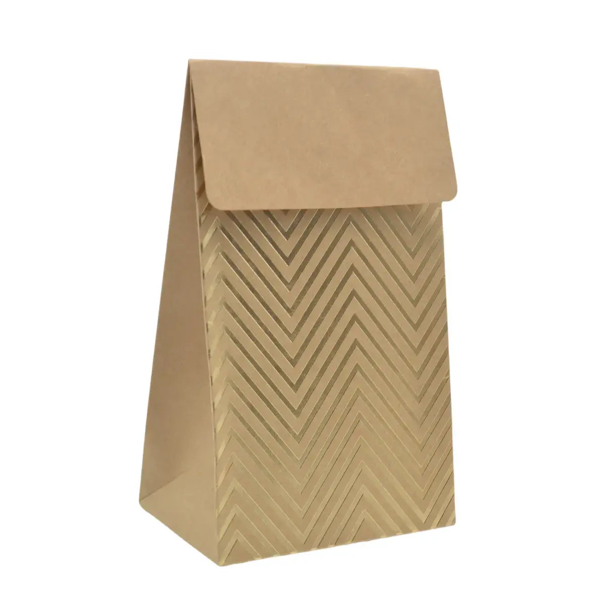 Pochette cadeau papier kraft à rabat motif chevrons dorés 9,5x6,5x16,2 cm – Sachet cadeau - Paquet de 20 - Pochettes cadeaux luxe