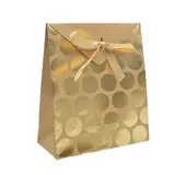Pochette cadeau papier kraft brun à pois or avec rabat et ruban satiné 18x8x21cm – Paquet de 20