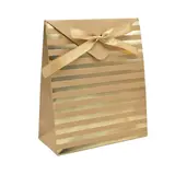 Pochette cadeau papier kraft brun à rayures or avec rabat et ruban satiné 18x8x21cm – Paquet de 20 - Pochettes cadeaux luxe
