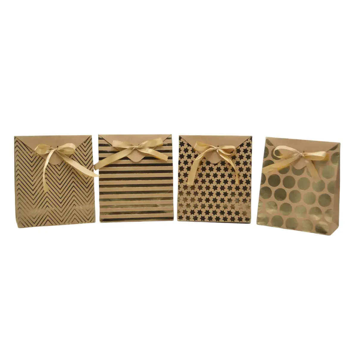 Pochette cadeau papier kraft brun à rayures or avec rabat et ruban satiné 18x8x21cm – Paquet de 20 - Pochettes cadeaux luxe-2