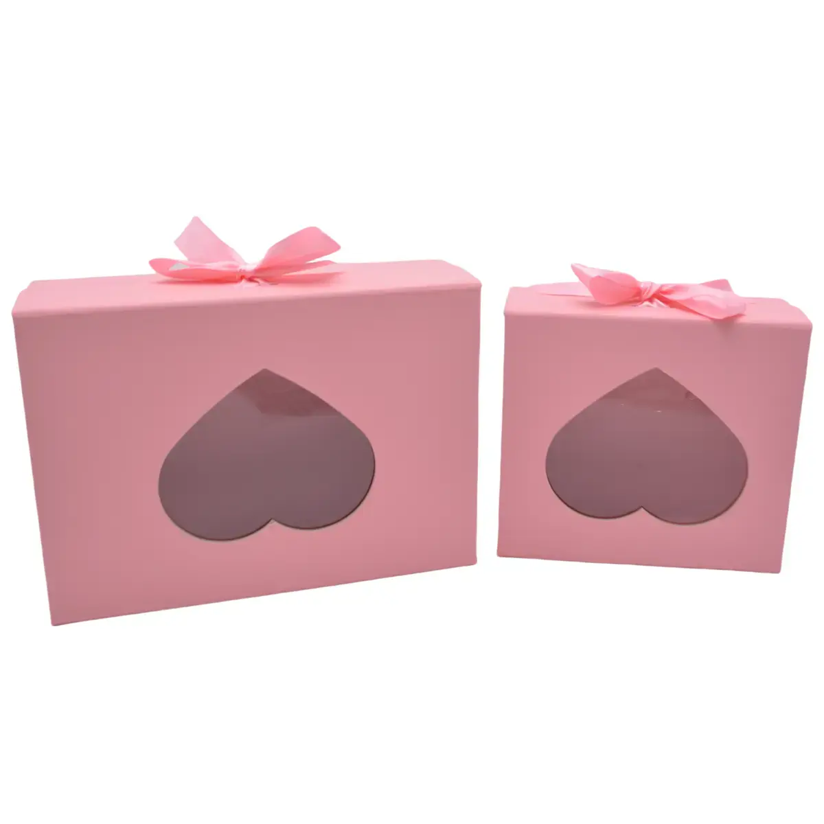 Boites cadeaux carton roses avec fenêtre cœur et ruban 20x18,2x8cm – Paquet de 5 - Boites cadeaux carton pliables-2