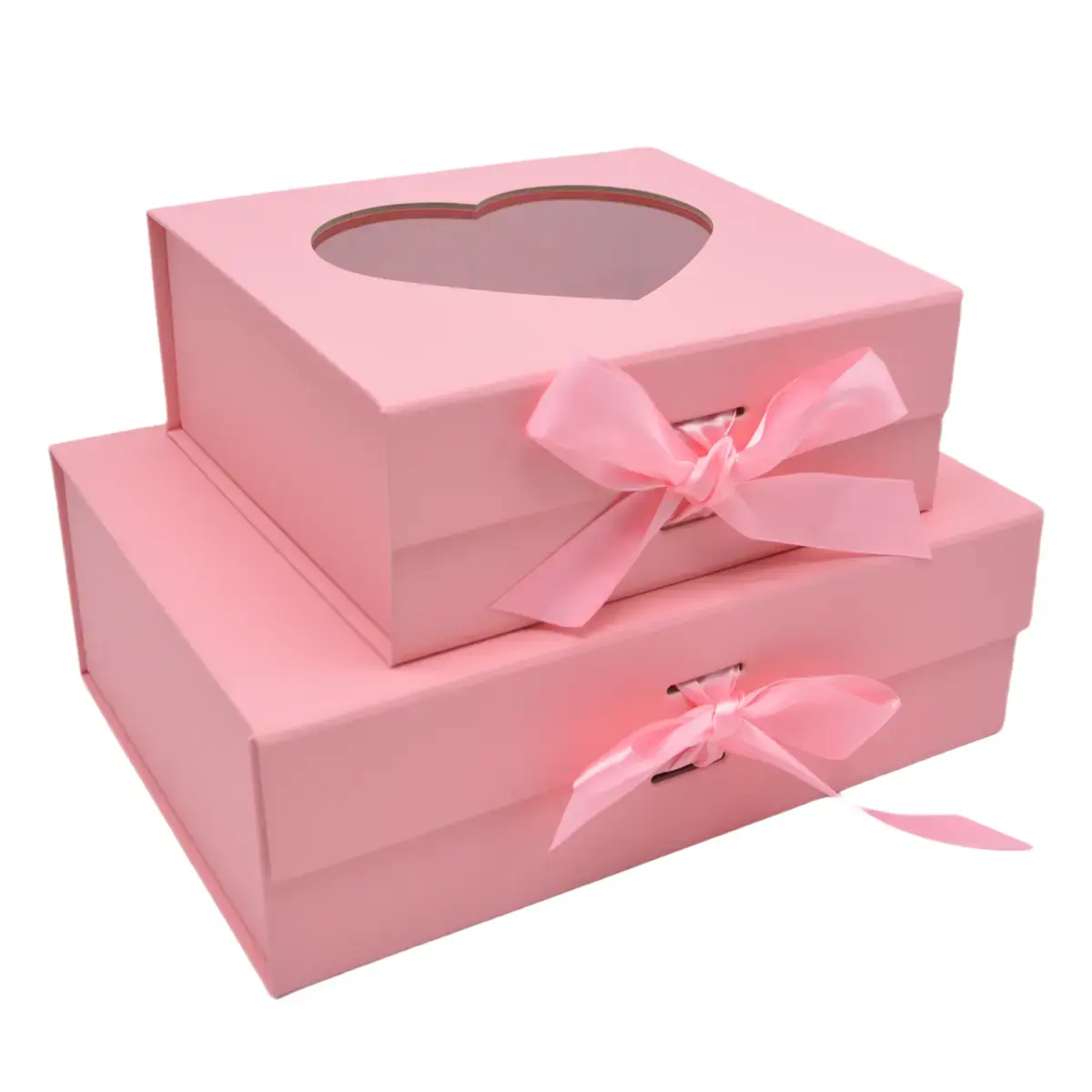 Boites cadeaux carton roses avec fenêtre cœur et ruban 28,2x20,2x9,2cm – Paquet de 5 - Boites cadeaux carton pliables-3