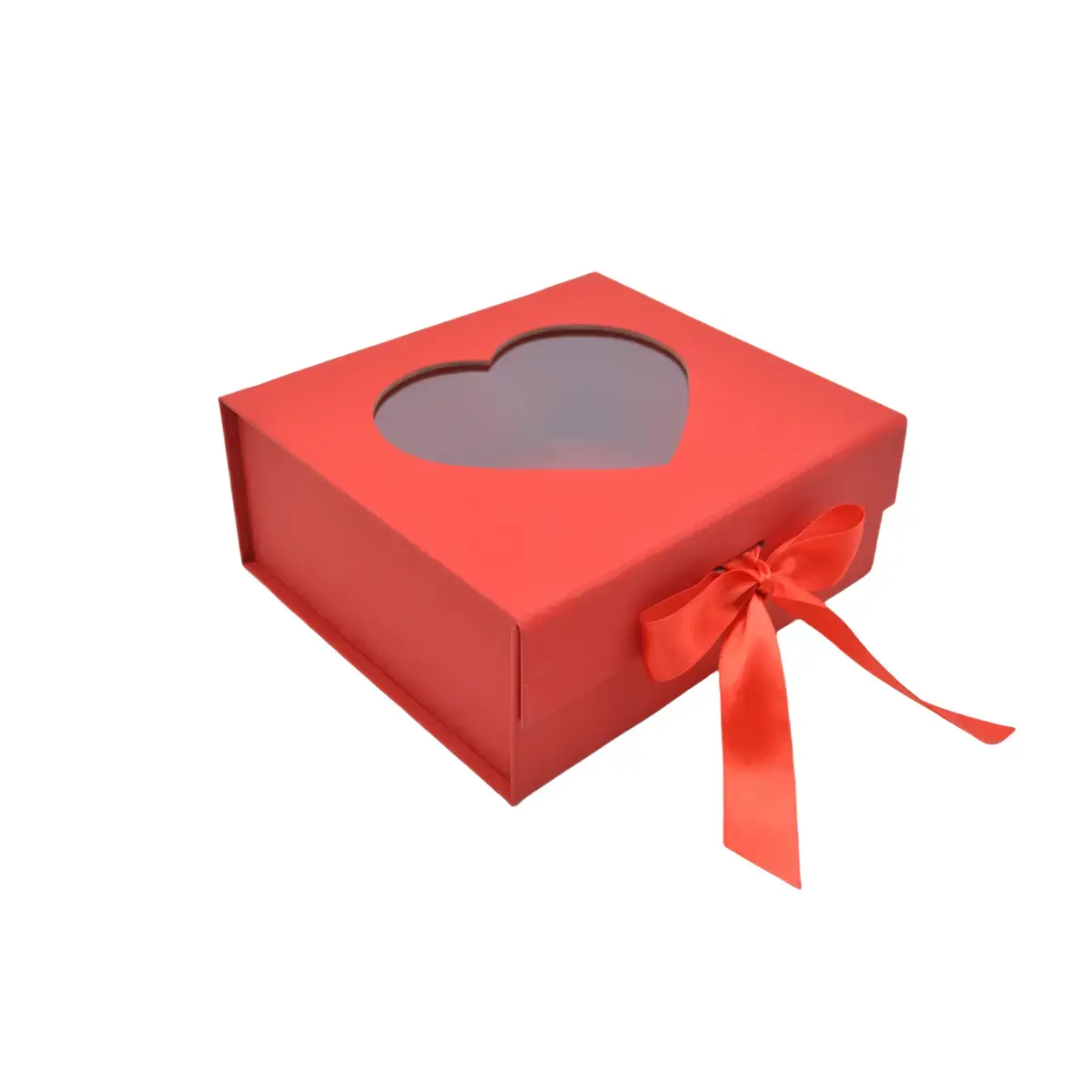 Boites cadeaux carton rouges avec fenêtre cœur et ruban 20x18,2x8cm – Paquet de 5 - Boites cadeaux carton pliables