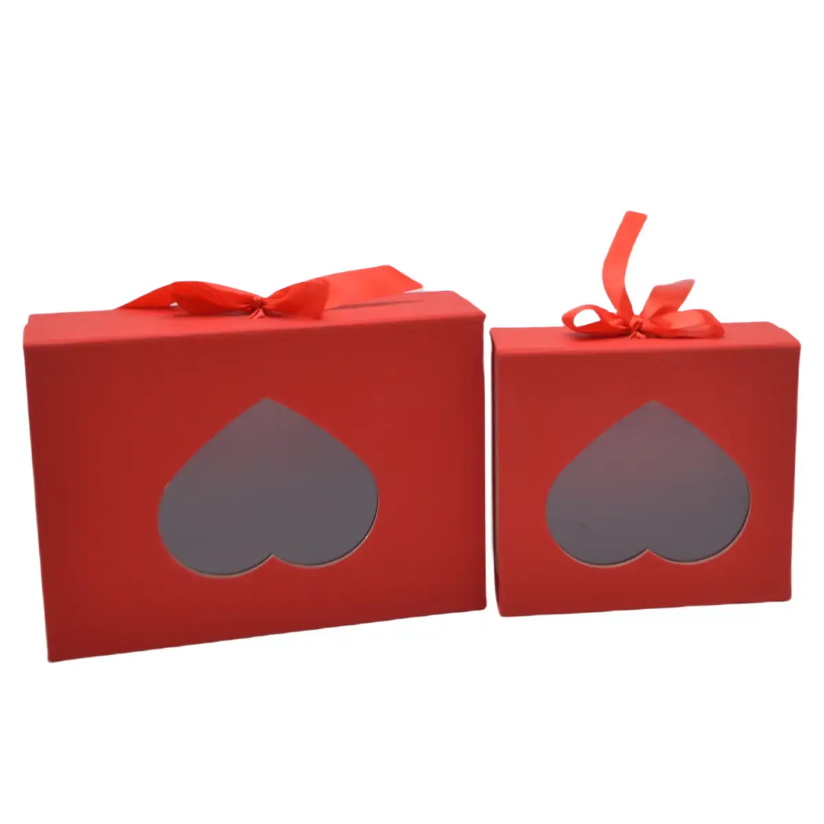 Boites cadeaux carton rouges avec fenêtre cœur et ruban 20x18,2x8cm – Paquet de 5 - Boites cadeaux carton pliables-2