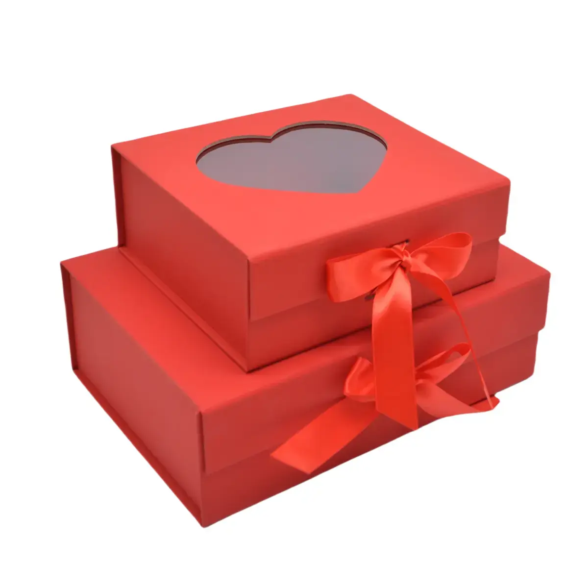 Boites cadeaux carton rouges avec fenêtre cœur et ruban 20x18,2x8cm – Paquet de 5 - Boites cadeaux carton pliables-3