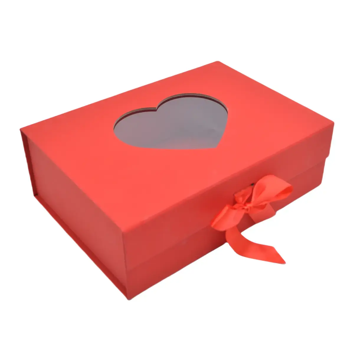 Boites cadeaux carton rouges avec fenêtre cœur et ruban 28,2x20,2x9,2cm – Paquet de 5 - Boites cadeaux carton pliables