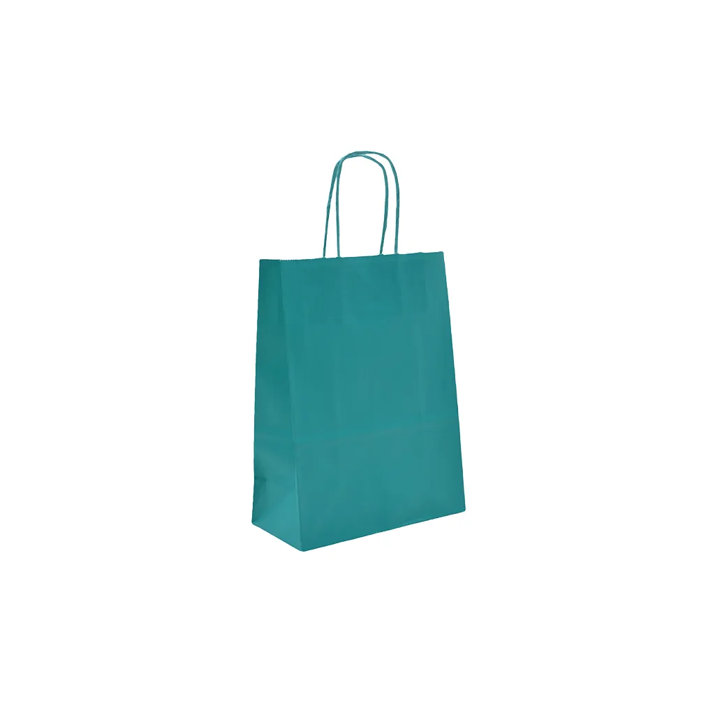 Sacs kraft bleu Wendy poignées torsadées assorties 16+8x22 cm – Paquet de 100 - Sacs kraft couleur poignées torsadées