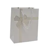 Sacs pelliculés blancs embossés nœud or poignées cordelette 18+10x23 cm 210g/m² – Paquet de 20 - Sacs pelliculés à motifs