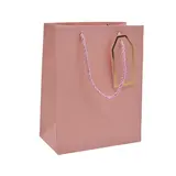 Sac pelliculé rose mat poignées cordelettes 26+12x32 cm 210g/m² – Paquet de 20 - Sacs pelliculés poignées cordelette