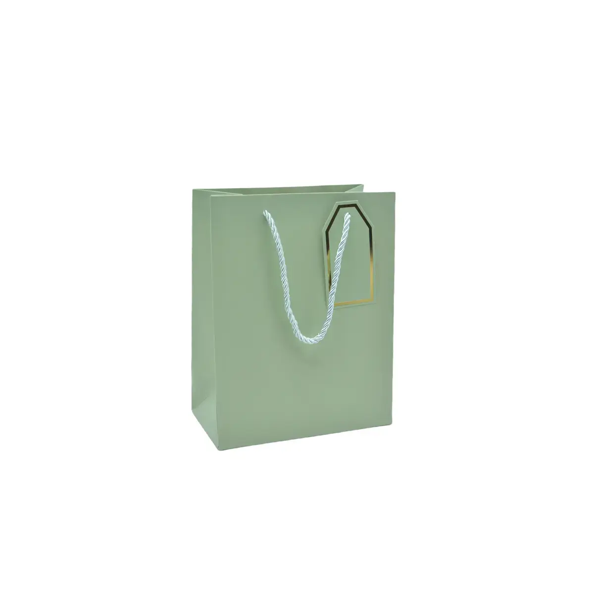 Sac pelliculé vert mat poignées cordelettes 12+7x15 cm 210g/m² – Paquet de 20 - Sacs pelliculés poignées cordelette