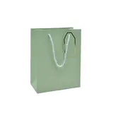 Sac pelliculé vert mat poignées cordelettes 18+10x23 cm 210g/m² – Paquet de 20 - Sacs pelliculés poignées cordelette