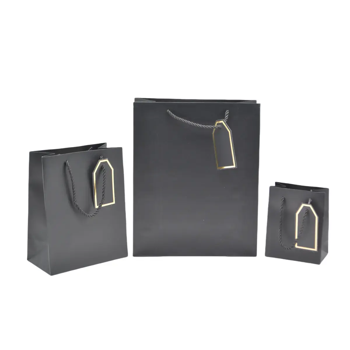 Sac pelliculé noir mat poignées cordelettes 12+7x15 cm 210g/m² – Paquet de 20 - Sacs pelliculés poignées cordelette-2