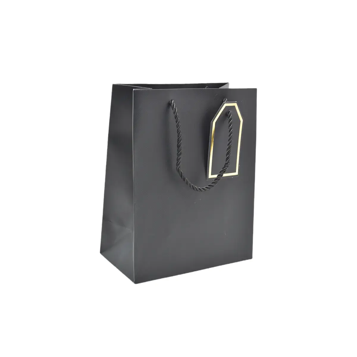 Sac pelliculé noir mat poignées cordelettes 18+10x23 cm 210g/m² – Paquet de 20 - Sacs pelliculés poignées cordelette