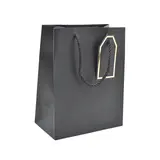 Sac pelliculé noir mat poignées cordelettes 26+12x32 cm 210g/m² – Paquet de 20 - Sacs pelliculés poignées cordelette