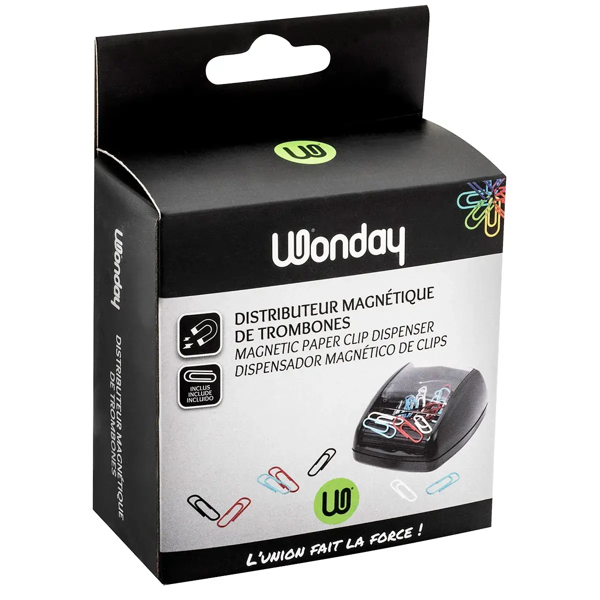 Distributeur de Trombones Magnétique Wonday Noir - Pinces et trombones