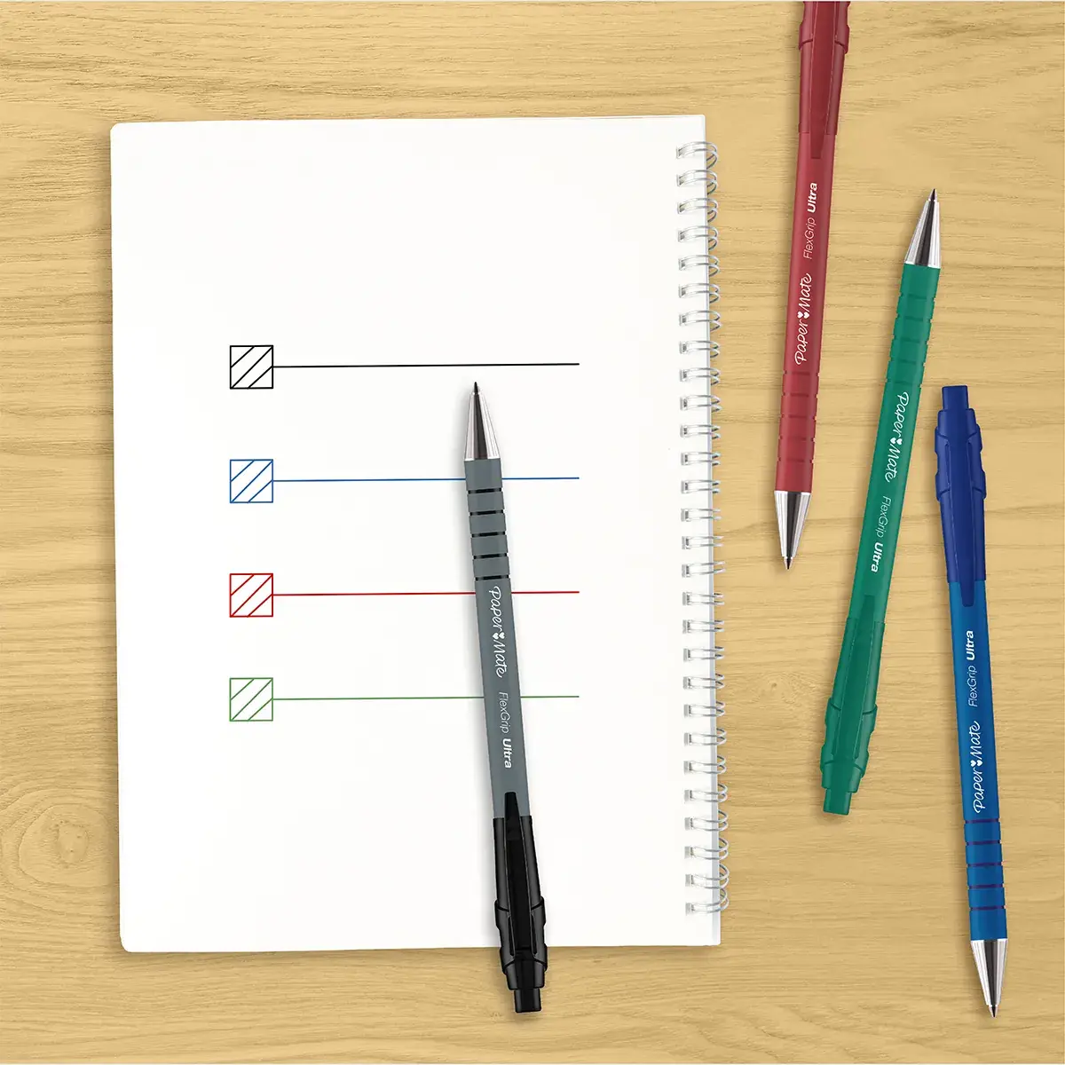 Stylo bille Papermate Flexgrip Ultra bleu rétractable pointe moyenne 1 mm - Pack de 5 - Stylos billes-6