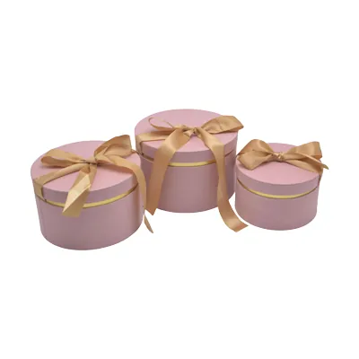 Boîtes rondes roses liseré or avec nœud 19,6x12 cm – Paquet de 2 - Boites cloches-2