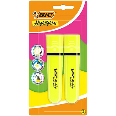 Surligneur fluo jaune BIC Marking Flat pointe biseautée – Lot de 2 - Surligneurs