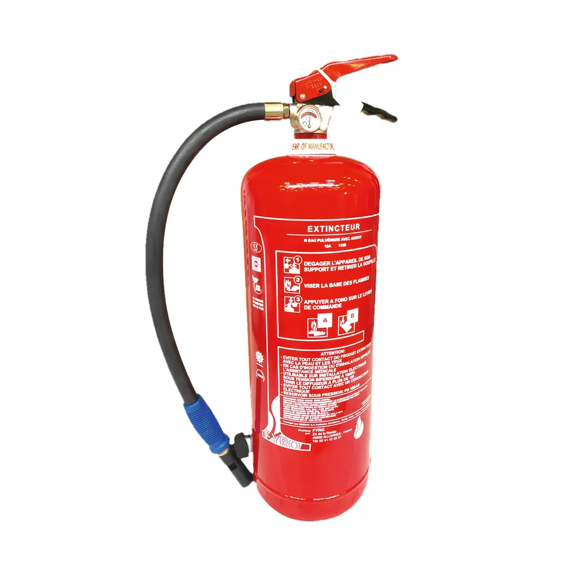 Extincteur 6L Eau + Additif Sans Fluor Norme NF/CE/BENOR/MED – Classe 13A/113B - Extincteurs