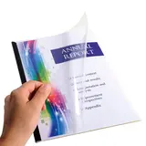 Kit reliure manuelle Serodo pour 5 dossiers 60 feuilles (5 baguettes à relier 6 mm noir, plats de couverture : 5 bleu et 5 cristal) - Relieuses