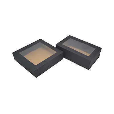 Boîte cadeau cloche carrée noire à couvercle transparent 22,5x22,5x6cm – Paquet de 10 - Boites cloches-3