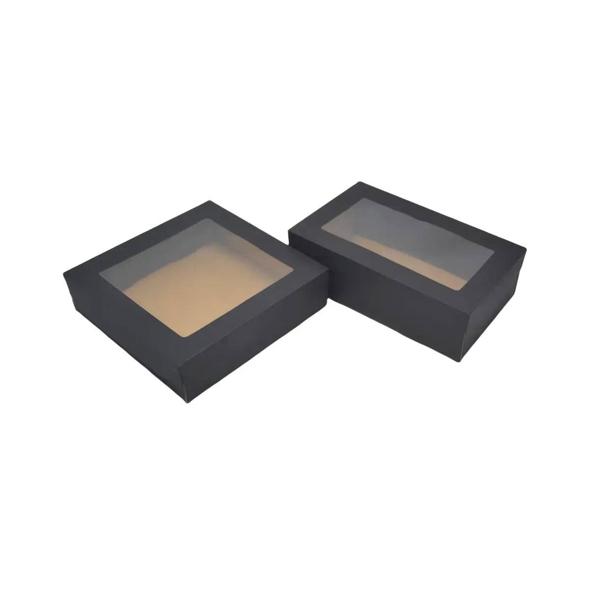 Boîte cadeau cloche carrée noire à couvercle transparent 22,5x22,5x6cm – Paquet de 10 - Boites cloches-4