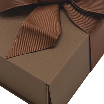 Boîte cadeau tissu avec noeud marron mat 23 x 16 x 9 cm, paquet de 5 - Boites cadeaux carton pliables-2