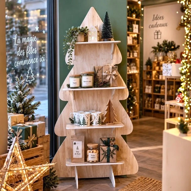Étagère sapin bois peuplier 80 x 41 x H 140 cm - Présentoir bois - Étagères magasins, Présentoirs bois-2