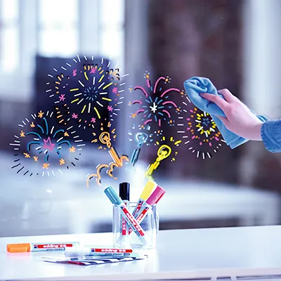 4 Marqueurs pour verre Edding 95 assortis clairs – Blanc, jaune, rose, bleu clair – Pointe 1,5–3 mm - Marqueurs-2