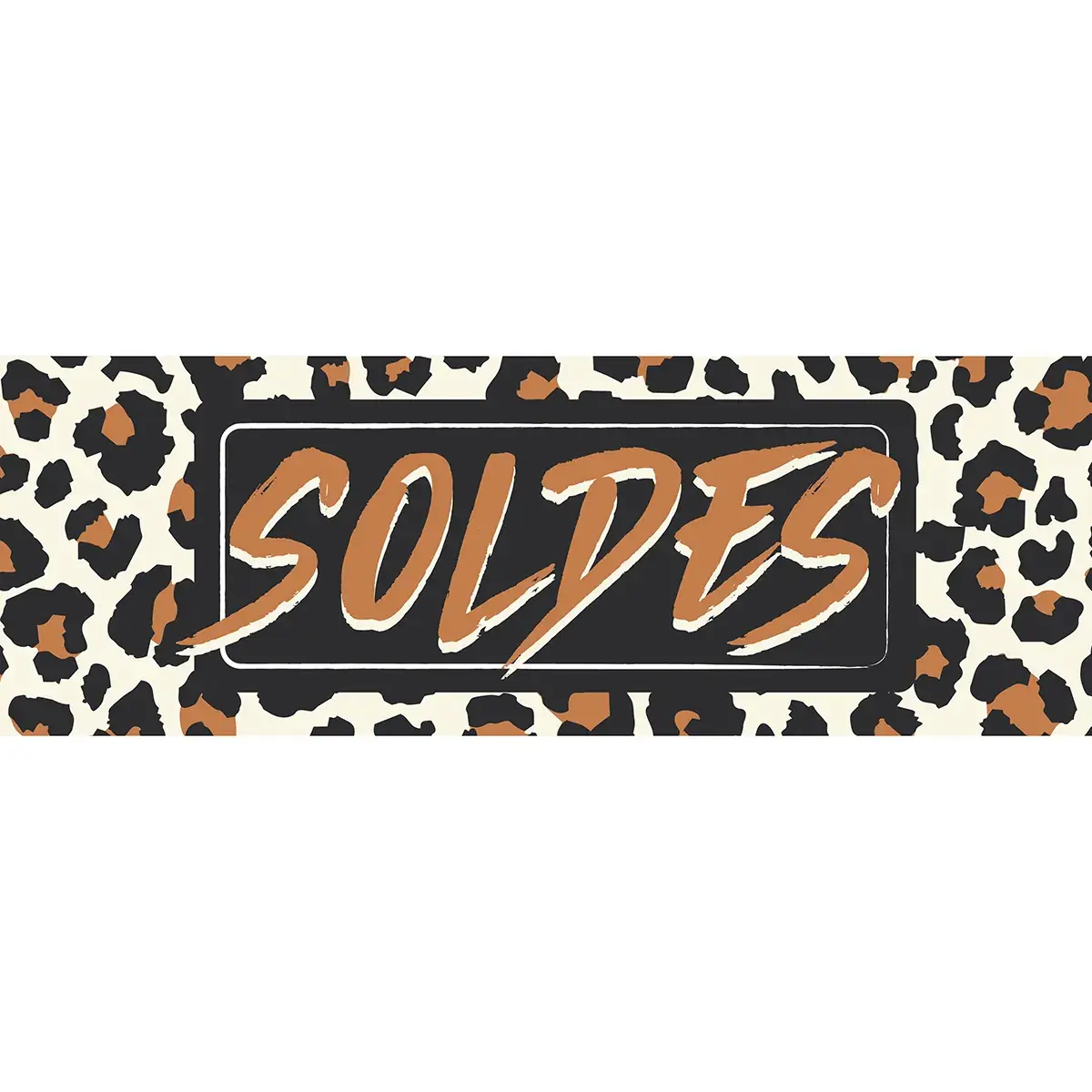 Affiche SOLDES léopard 115 x 40 cm papier ½ mat 170g - pour vitrines et corners de soldes mode - Affiches Soldes