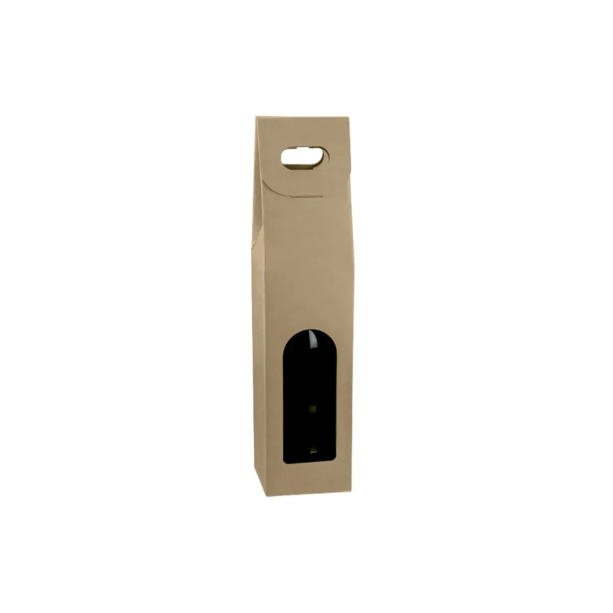 Boîtes pour 1 bouteille de vin à fenêtre poignée kraft brun 9x9x38,5cm – paquet de 50 - Coffrets pour bouteilles de vin, Boîtes pour bouteilles de vin
